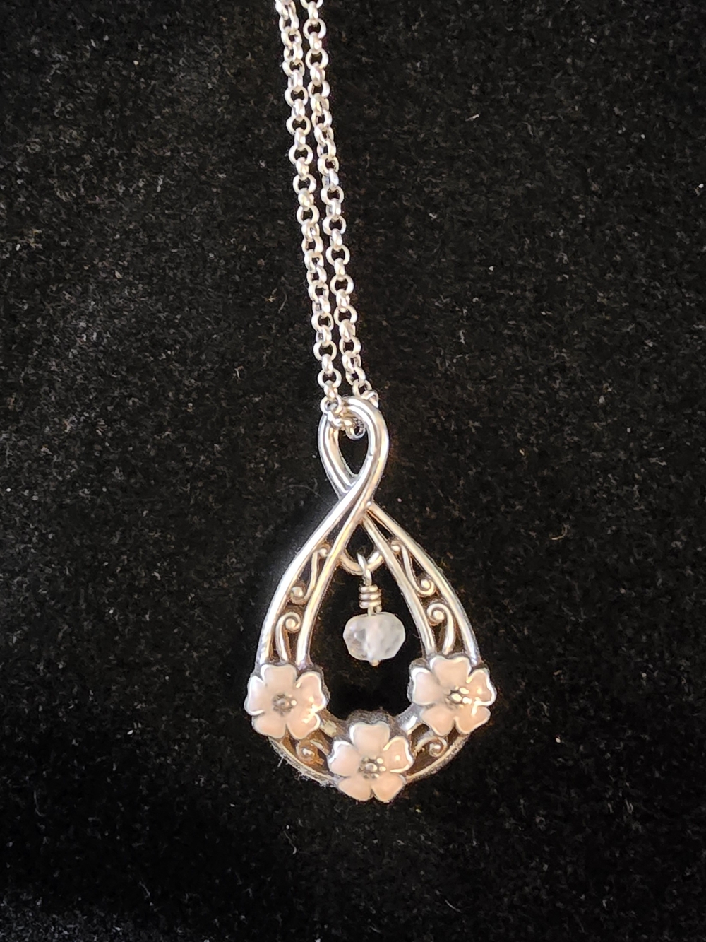 Brighton Silver Floral Teardrop Necklace with Pink Accents